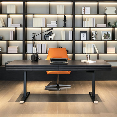 70.87" Italian Style Electric Height-Adjustable Desk with Dual Motors, Built-in Desktop Power Outlet, and Wireless Charging – Available in Black and Smoked Oak – Modern Home Office Desk