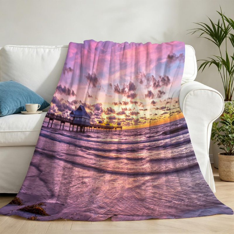 Jeté en flanelle orange ultra doux, imprimé d'un côté Sunset, Throw 50" x 60"