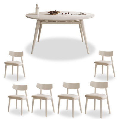 6 - Person White Sintered Stone + Solid Wood Dining Table Set -  PULOSK, Diningtableset20240515TB695896432537PL