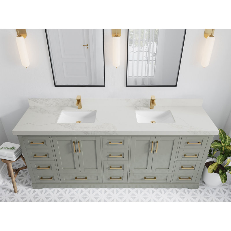 Esin 84'' Double Bathroom Vanity with Top, Calacatta Nuvo