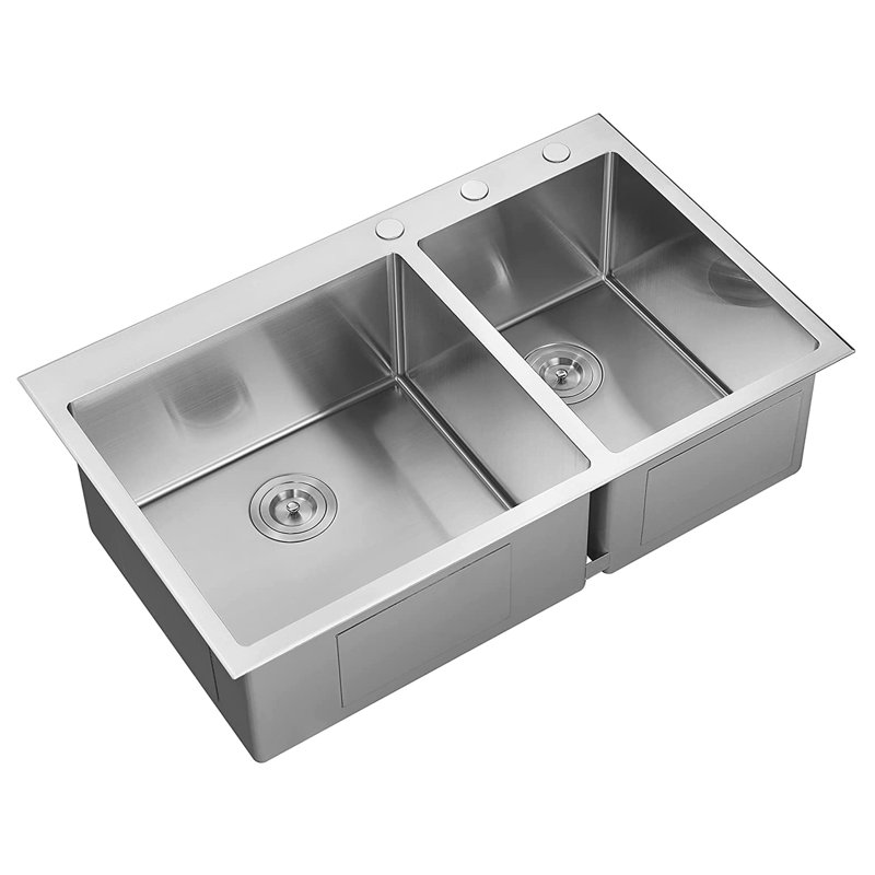36-in. 60/40 Double Bowl Drop-in or Undermount Kitchen Sink with Thick Deck and Grids