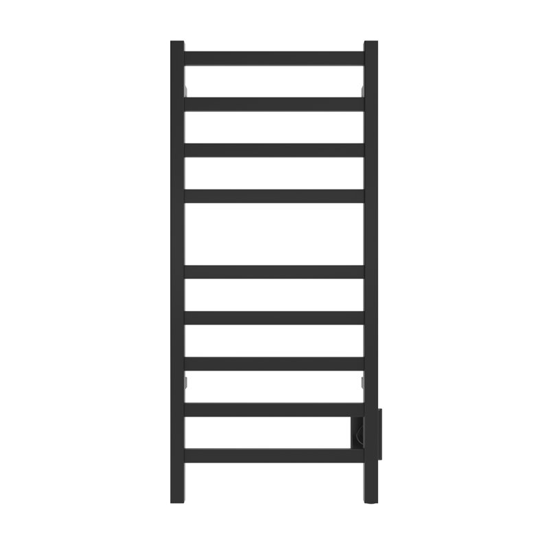Chauffe-serviettes électrique mural en acier 18 po x 40 po Kontour - noir mat, câblé, rails carrés, Électrique câblé