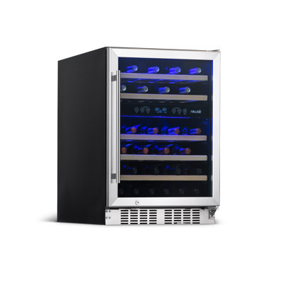Newair 46 Bottle Dual Zone Built-in Wine Refrigerator with Beechwood Shelves and Recessed Kickplate
