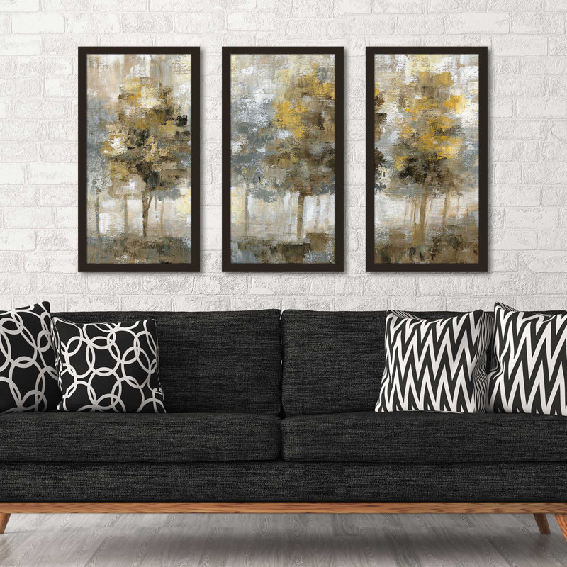 Linen Trees par Nan - peinture encadrée 3 pièces, L 40,5 po x H 25,5 po x P 1 po