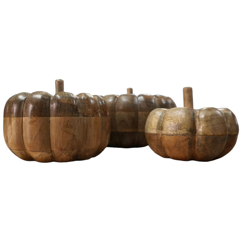 Set Of 3 Solid Wood Pumpkins 