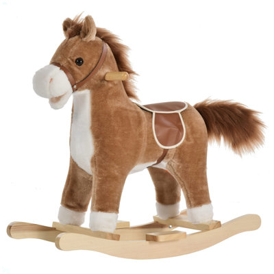 Rocking Horse Plush Animal On Wooden Rockers, Baby Rocking Chair With Sounds, Moving Mouth, Wagging Tail by Harper Orchard