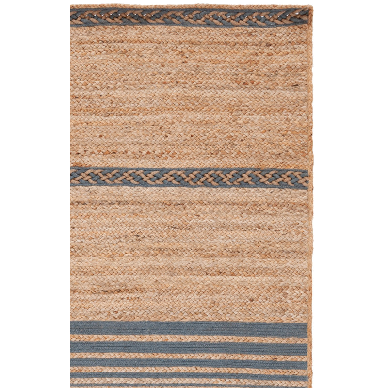 Tressler Natural Fiber Hand Loomed Jute/Cotton Striped Rug in Brown/Gray, Rectangle 6' x 9'