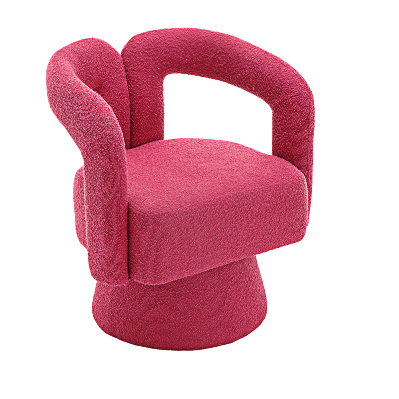 Accent Swivel Armchair Barrel Chair, Rose Red Boucle