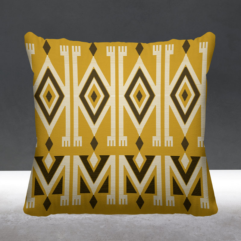 Coussin décoratif intérieur / extérieur Akin Abstract Tribal, L 17 po x H 17 po, Jaune