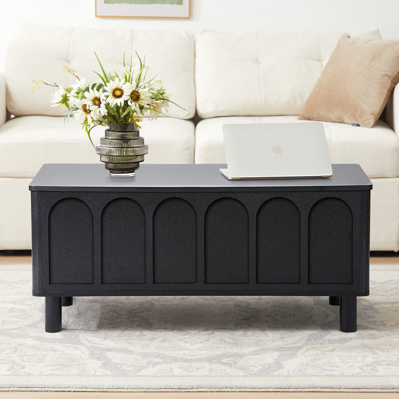 Table basse à plateau relevable l 39,37 po avec rangement, Noir, noir, noir, noir