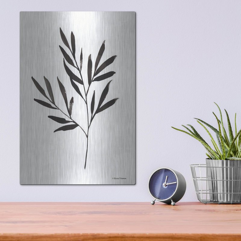 Art mural en métal luxueux, "Reduction Leaf Stem" par Rachel Nieman, 12 x 16 po
