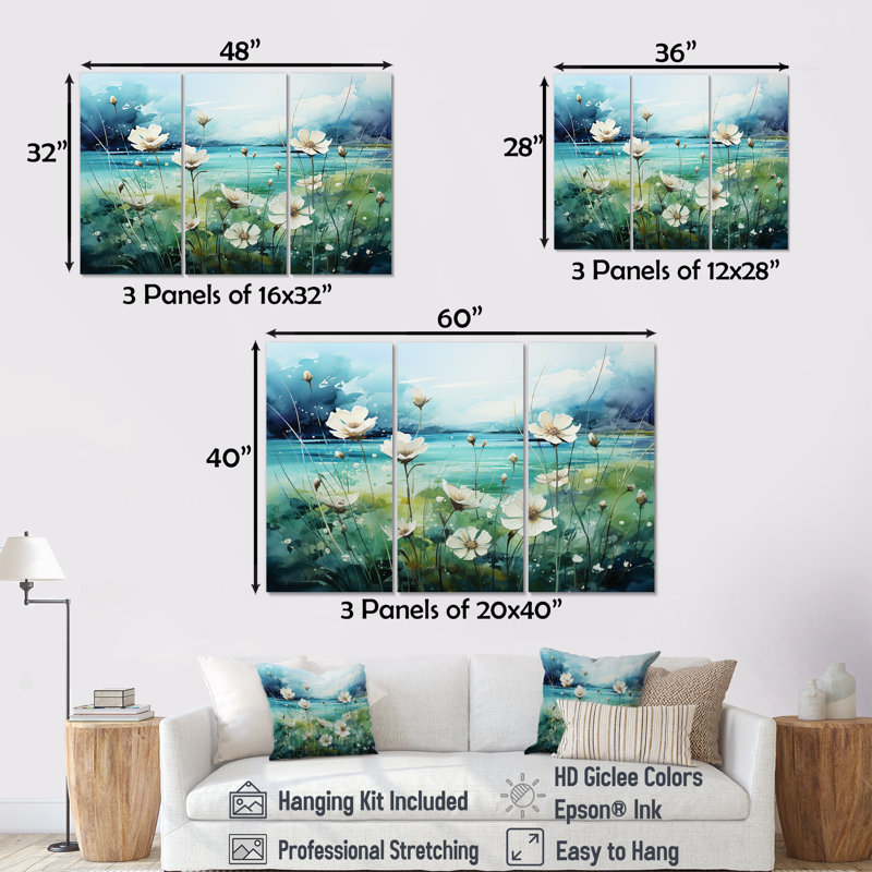 «Misty Flower Meadows II - Flower», ensemble d'art mural, H 32 po x l 48 po x P 1 po