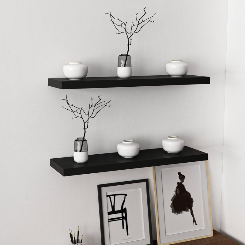Tablette murale noire élégante 31,5 po x 1,4 po x 9,1 po Colesen | 100% panneau de particules enduit de mélamine, épaisseur: 0,7 pouce | Conception moderne de couleur unie, parfaite pour la décoration et l'organisation de la maison, durable et élégante