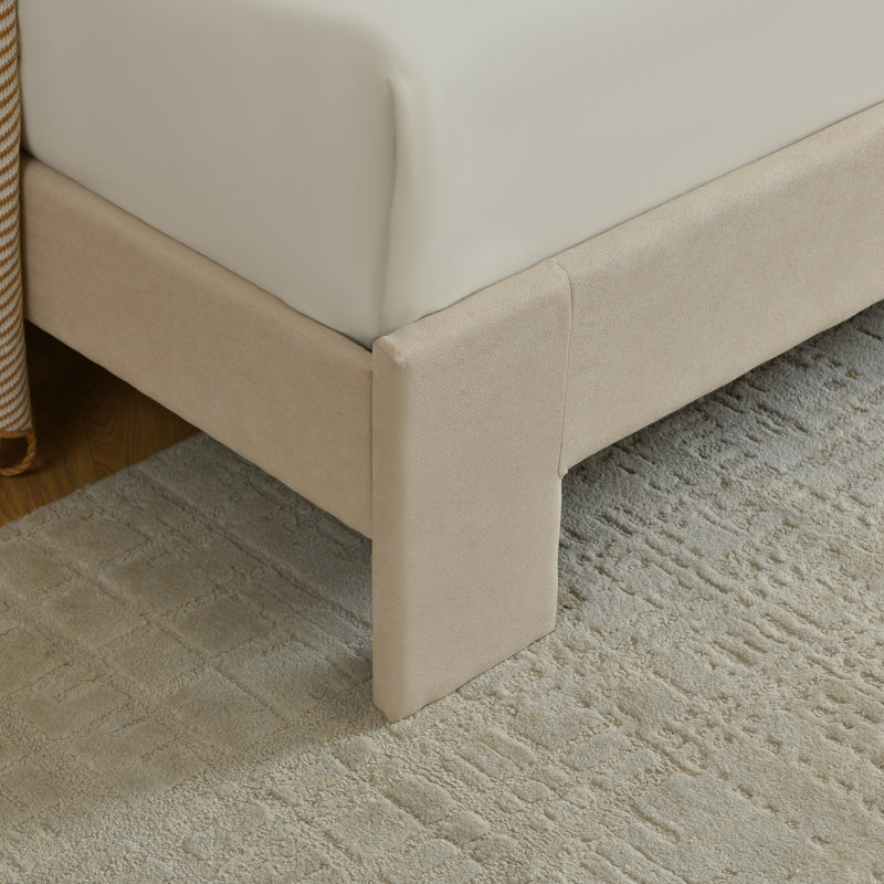 Grand lit plateforme tapissier en lin de 44 po Juanetta, beige, grand, Beige, Grand