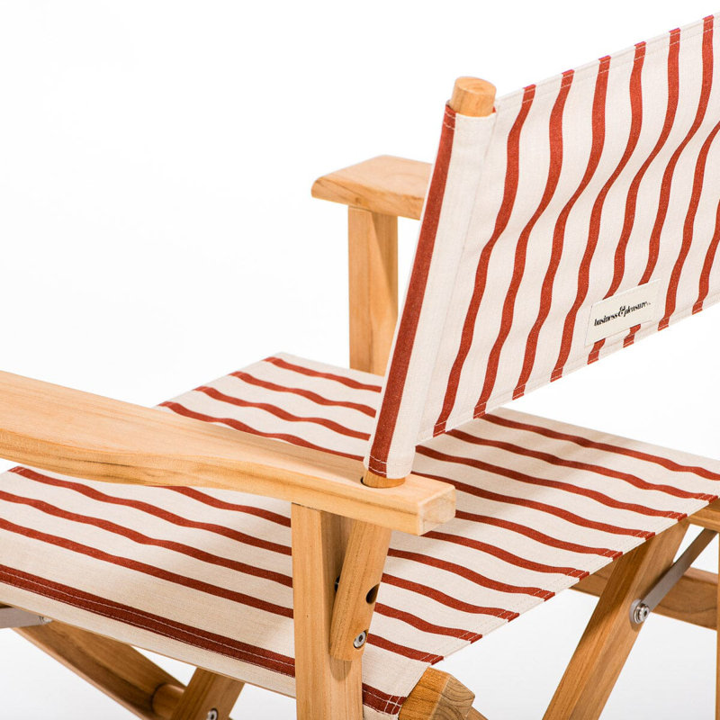 Directors Chair Table, Red/White Striped/Natural Wood