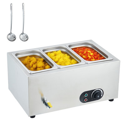 1500W 3-Pan(1/3) Commercial Food Warmer, Stainless Steel Electric Bain Marie Hot Food Server for Catering, Restaurant, Hotel and Banquet
