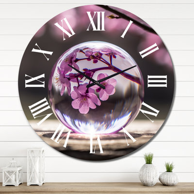 Crystal Ball With Pink Cherry Blossom Wall Clock