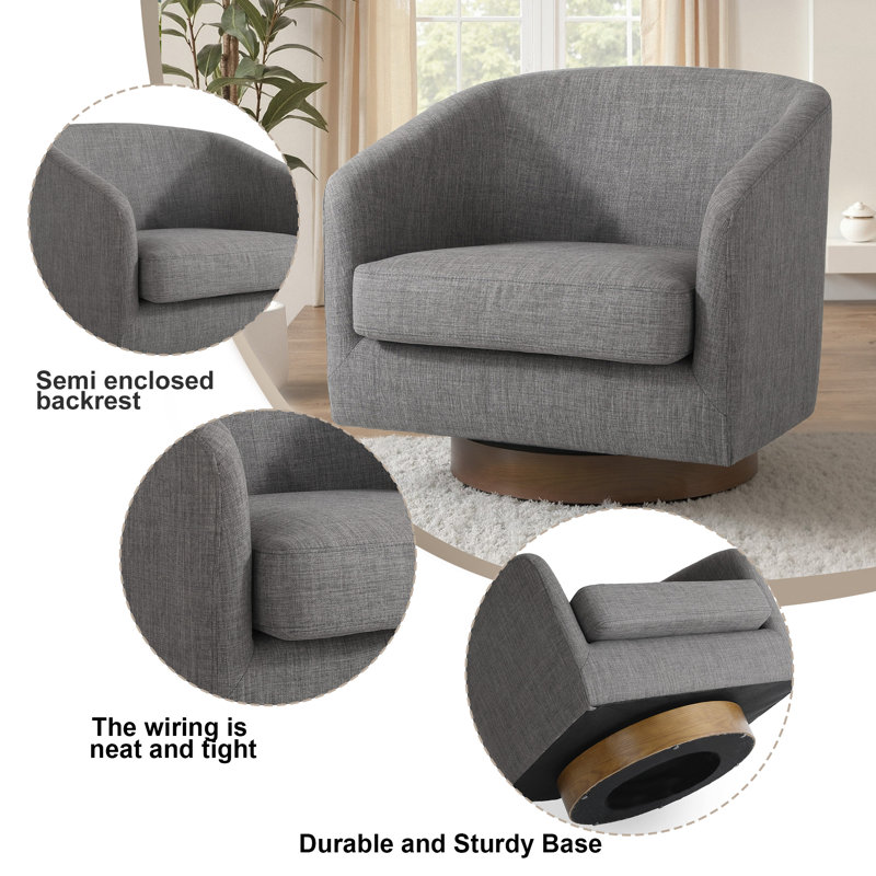 72Cm Wide Swivel Barrel Chair, Grey Linen Blend