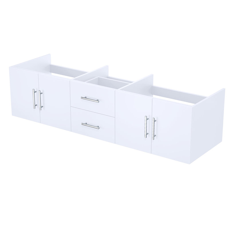 72 po Armoire de salle de bain blanc brillant - 2 compartiments et tiroirs, 74", Blanc lustré