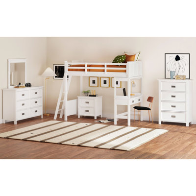 Guillot Kids Twin Loft With Ladder And Desk With Speaker 5PC Bedroom Set In White