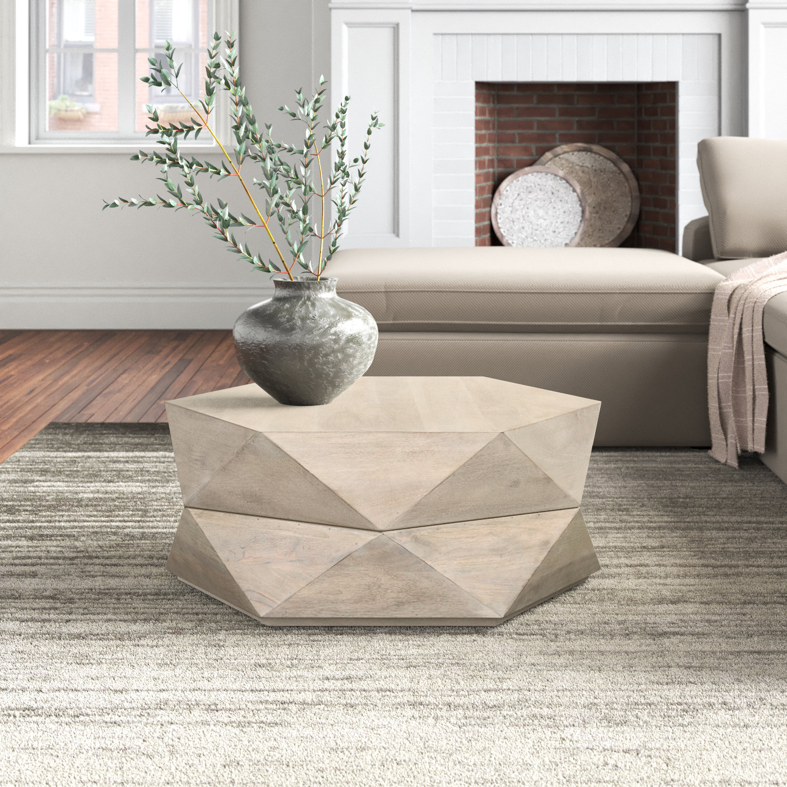Malonne Solid Wood Single Coffee Table with Storage, Natural Brown, 15" H x 36" W x 36" L