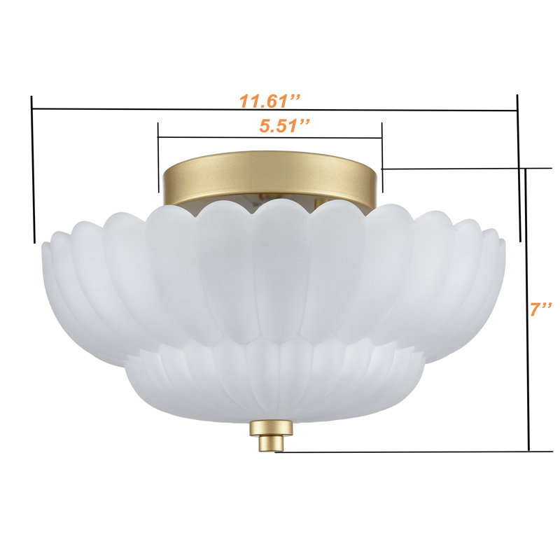 Plafonnier semi-encastré 3 lumières en métal doré moderne avec verre de lait festonné pour salon
