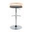 Ensemble de 3 tabourets de bar pivotants à hauteur réglable, coloris naturel et gris, avec base et repose-pieds chromés.