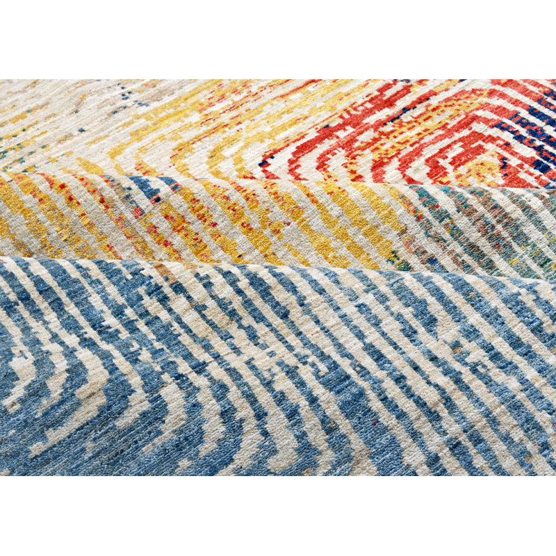 Abstract Area Rug in Blue/Beige/Light Yellow/Red