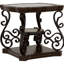 Table de bout en verre avec plateau à 2 tablettes pour les agencements de meubles, offrant un espace de rangement et de présentation, des solutions de tablettes à structure en métal, teinte brun rouge foncé, espace généreux, design