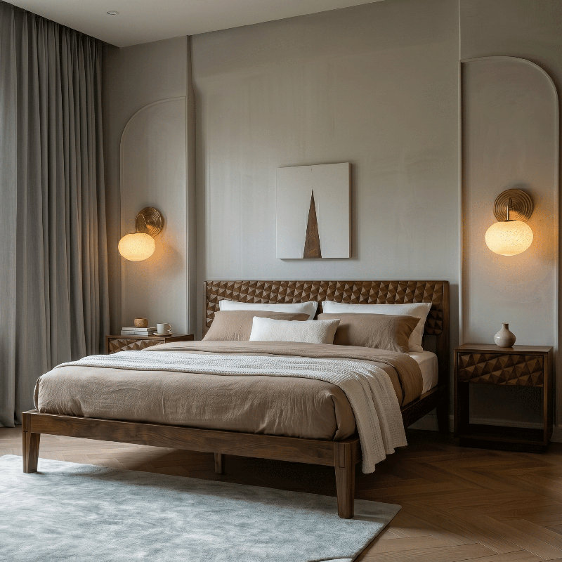  Sapa Solid Wood Bed Frame with 3D Carved Headboard, Japanese Joinery, No Box Spring Needed, Silent slats, Easy Assembly