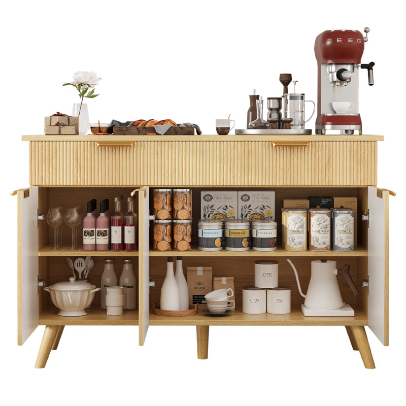 Armoire de cuisine avec tiroirs et portes, buffet moderne à cannelures avec tablettes réglables pour le salon