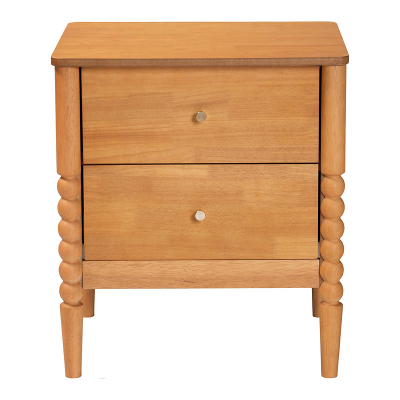 Lucera Mid-Century 2-Drawer Bobbin Nightstand, Oak Brown