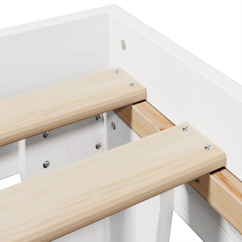 Solid Wood Bed, 200 x 200 cm, White