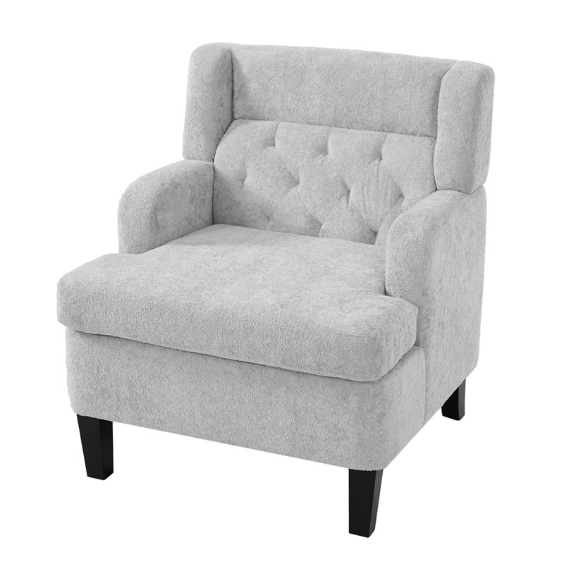 Fauteuil d'appoint rembourré capitonné pour le salon et la chambre à coucher, Tissu moelleux gris clair