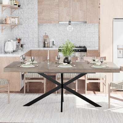 Table de salle à manger rectangulaire de 55,11 po à 70,86 po avec plateau Carole gris avec plaque centrale embossée de même couleur