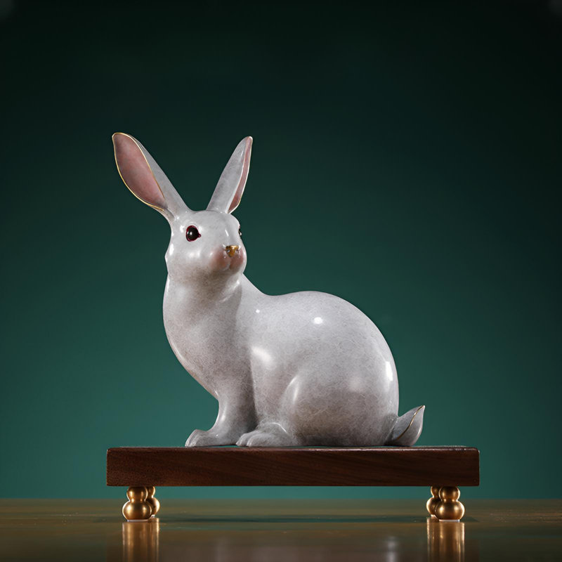 Figurine de lapin en laiton - bon augure artisanale de lapin de jade