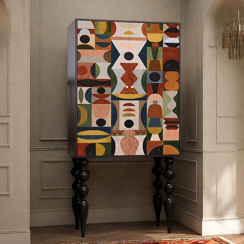 Simple geometric wooden high-legged accent cabinet