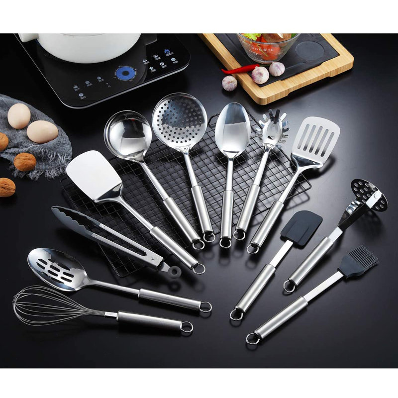 13-Piece Stainless Steel Cooking Utensil Set with Holder