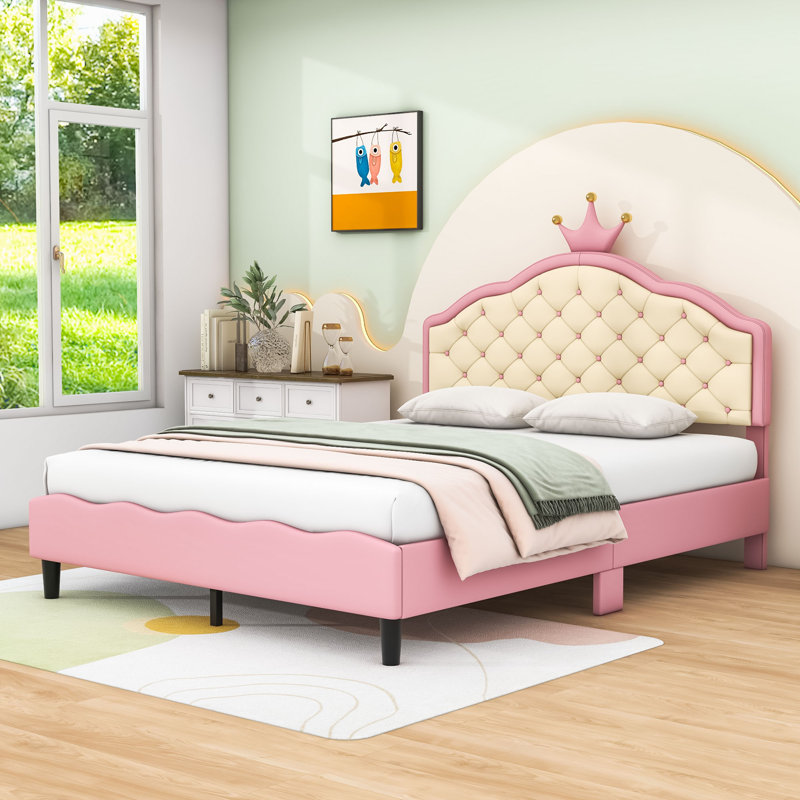 Lit en cuir PU avec tête de lit capitonnée Crown Fantasy, Double