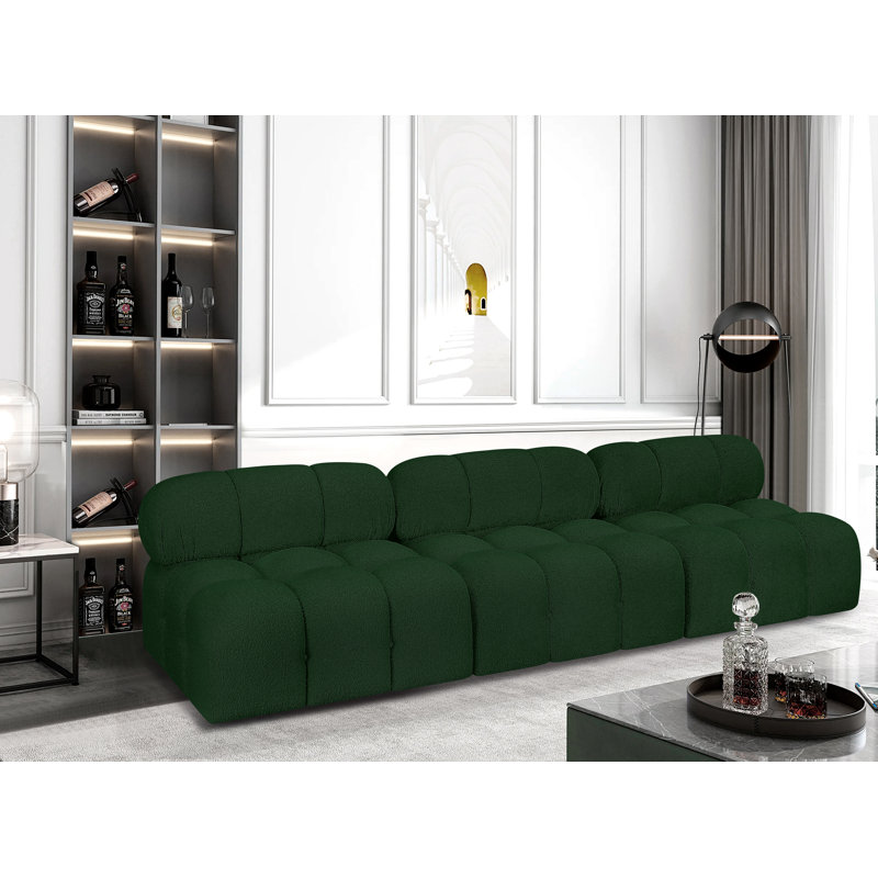 Ames Upholstered Sofa, Green Boucle Fabric, 3 Armless
