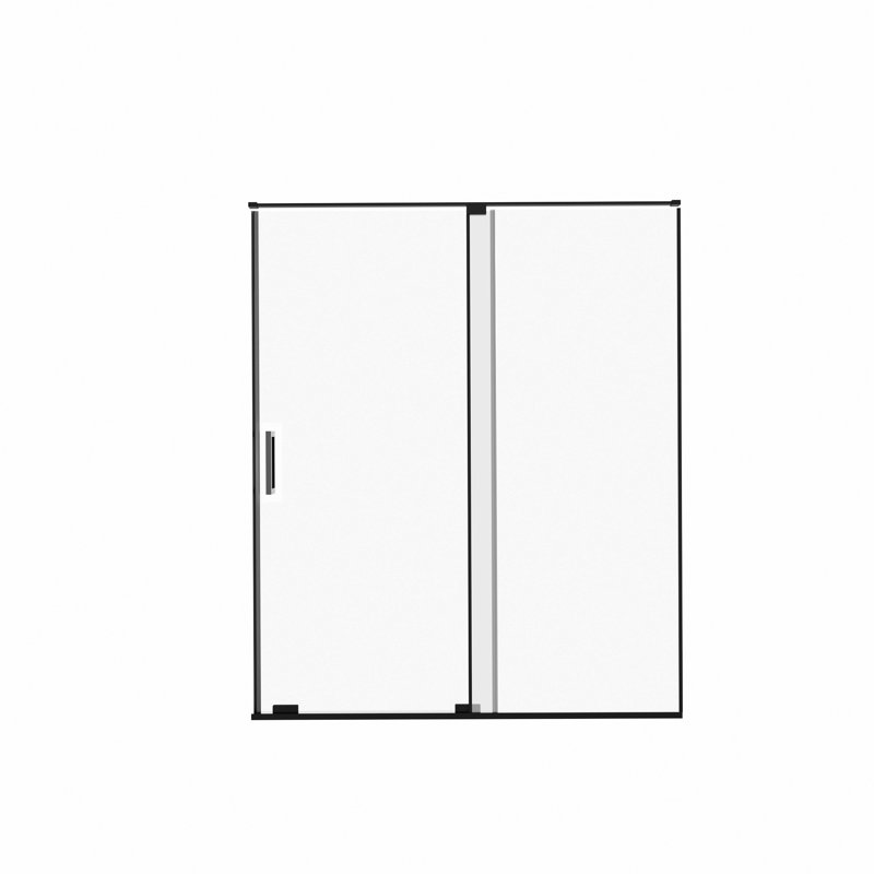 Porte de douche coulissante semi-sans cadre l 56 à 60 po x H 72 po, verre trempé transparent Scgg 5/16 po (8 mm), finition noir mat, largeur de coupe réglable 4 po