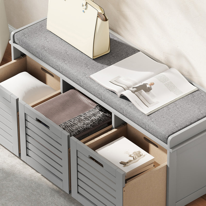 Polyester Upholstered Storage Bench, Grey