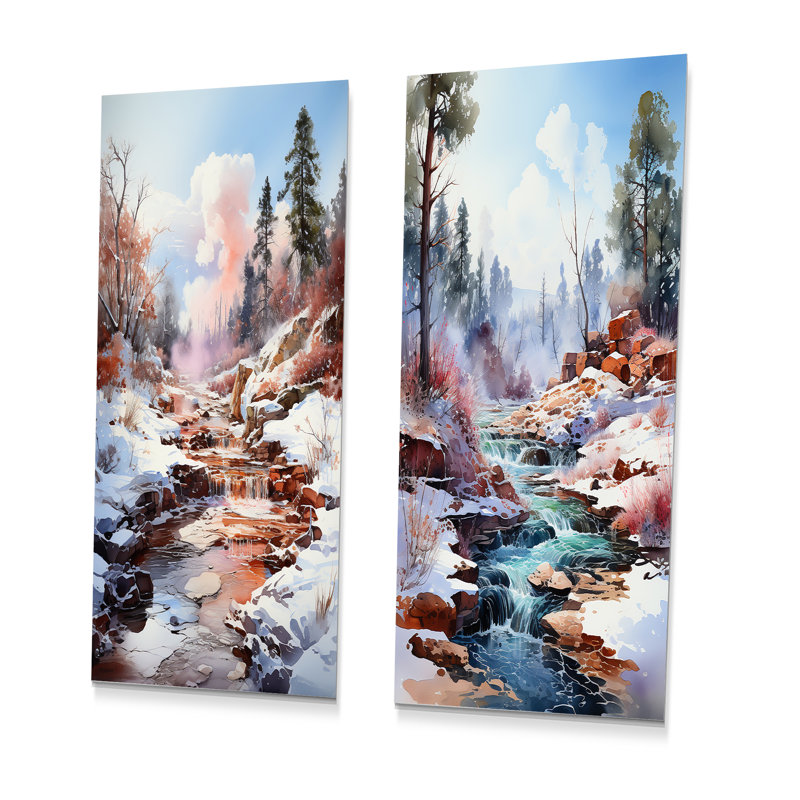 Geyser Winter Scenery - ensemble de 3 impressions murales en métal Geyser, H 28 po x l 24 po