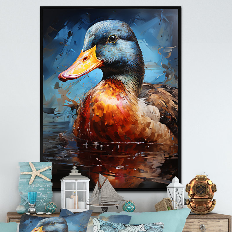 Canard tacheté à l'étang III, H 40 po x l 30 po x P 1,5 po, Cadre flottant noir