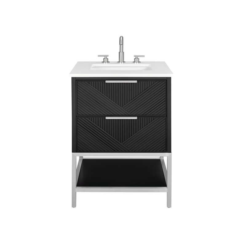 Diamond 24'' W Single Vanity, White Quartz, Charcoal Black, Brushed Nickel