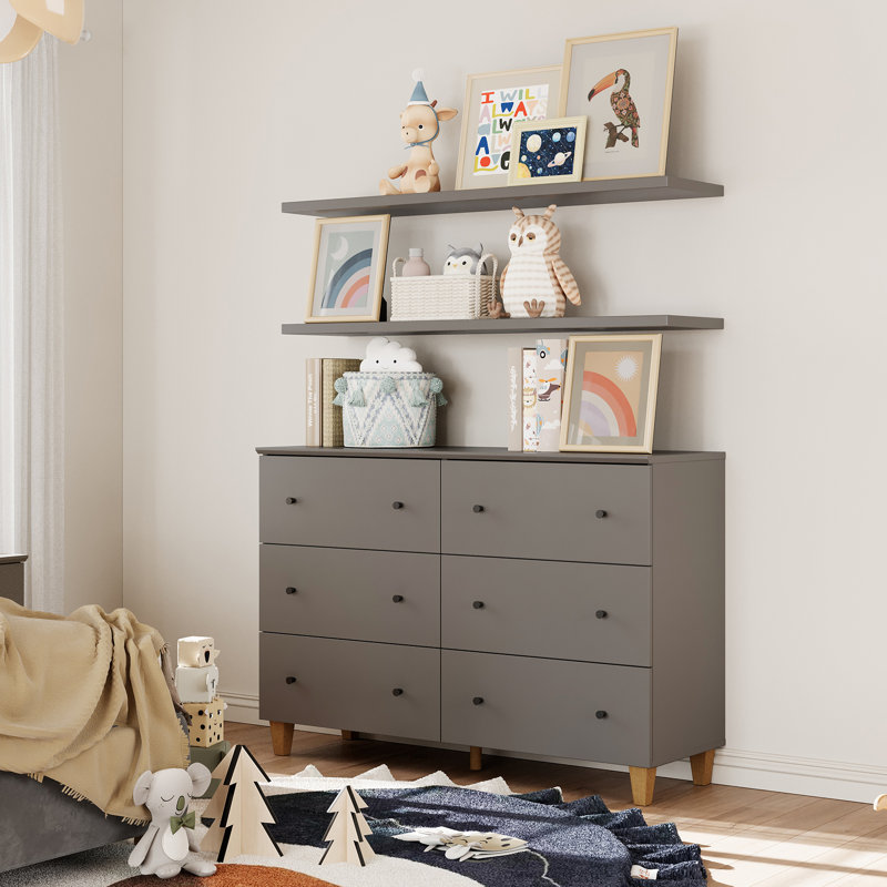 6 Drawer 47.2" W Double Dresser, Gray