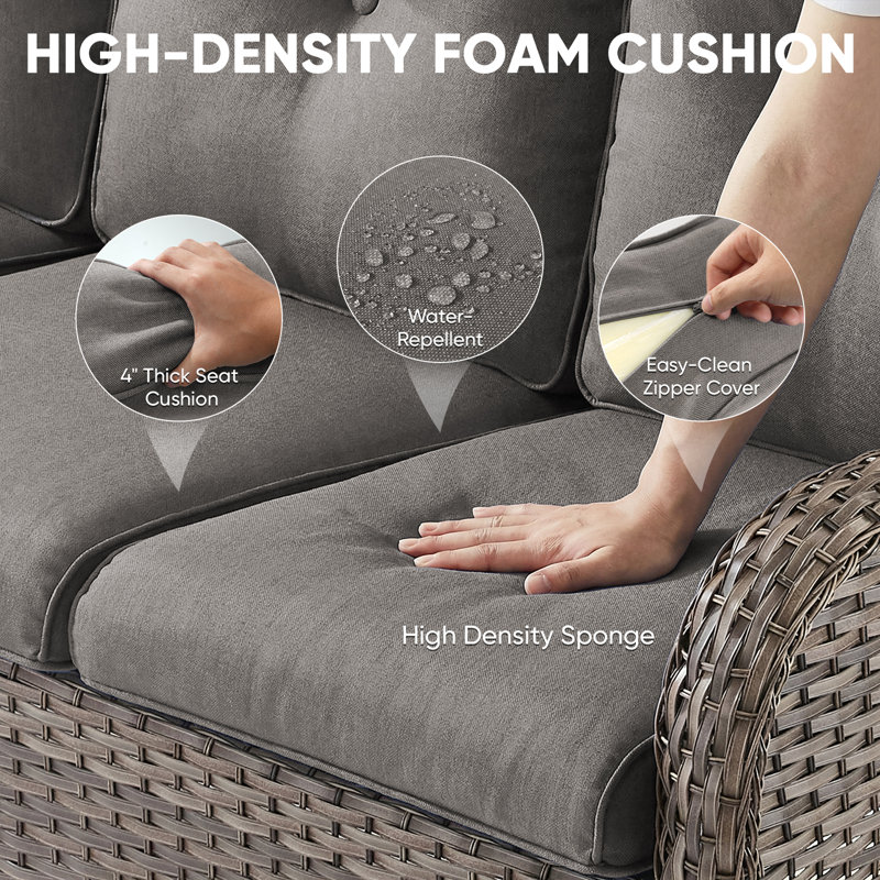 Ensemble de conversation d'extérieur carré pour 4 personnes Carolina avec causeuse et fauteuil, Coussin gris / cadre brun
