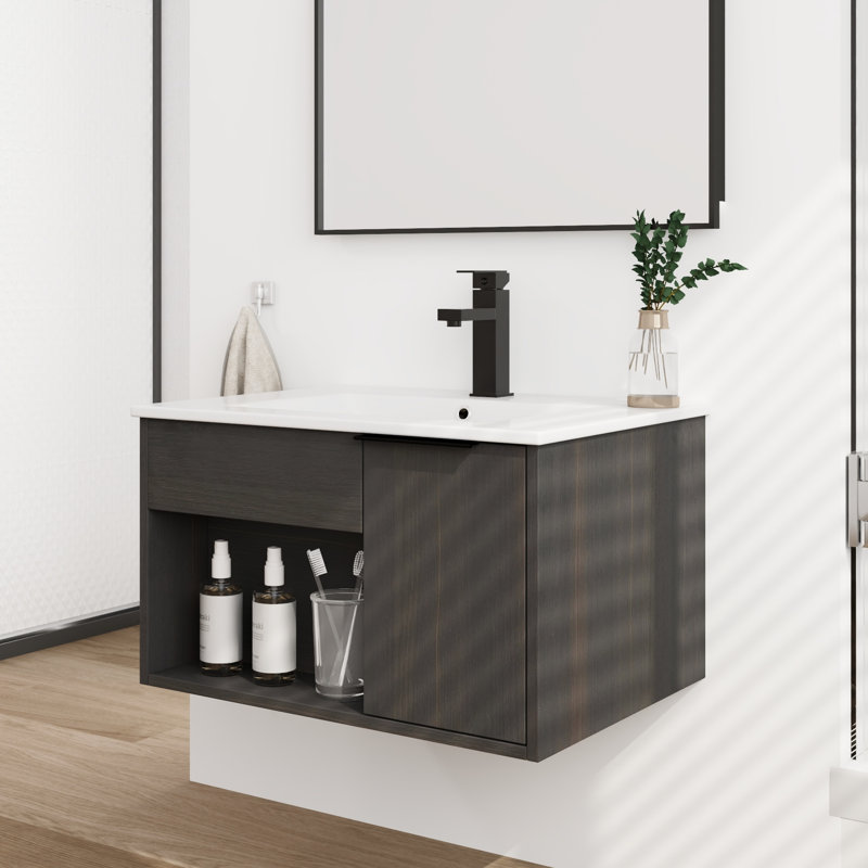 Meuble-lavabo simple 24 po avec comptoir en céramique et meuble-lavabo flottant 24 po, 24"