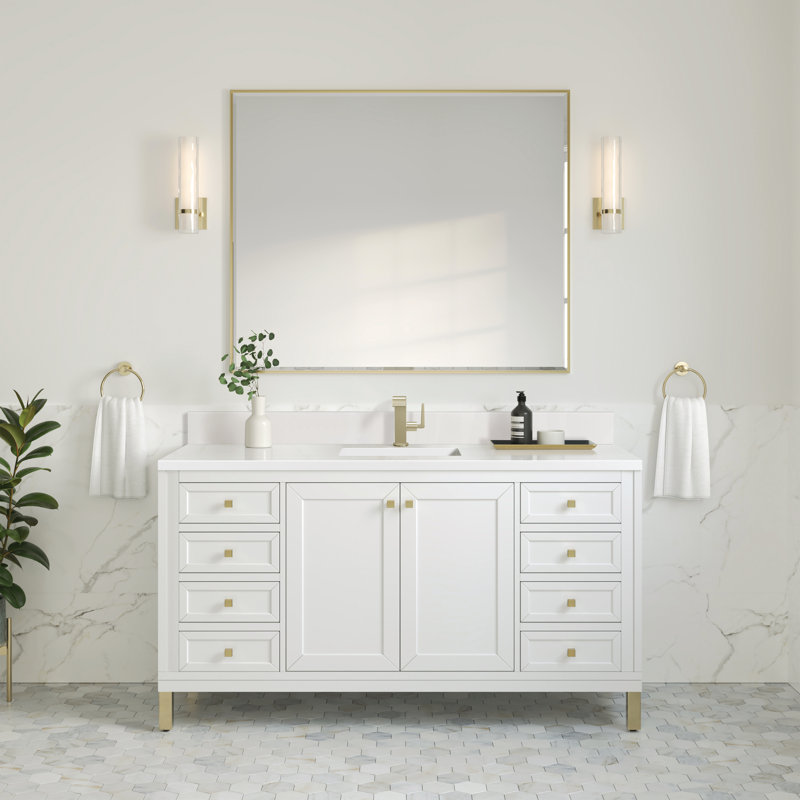 Chicago 60'' W Double Vanity, Single-Hole, White Zeus, Glossy White