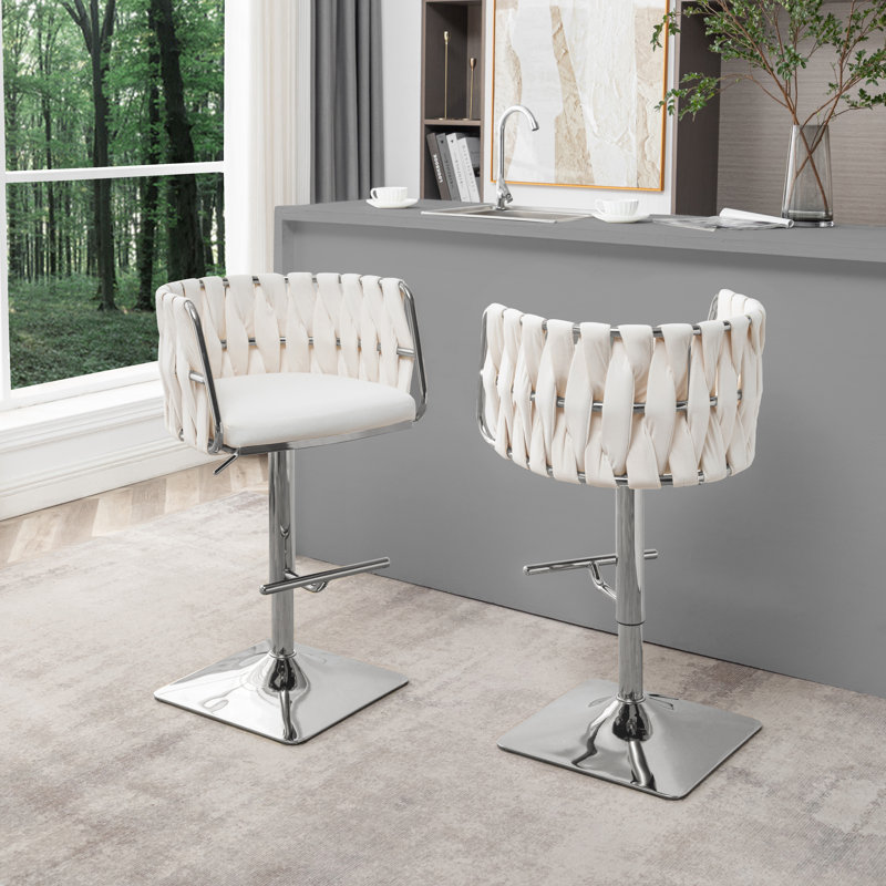 Tabouret pivotant à hauteur réglable Mancias, Argent, Velours crème